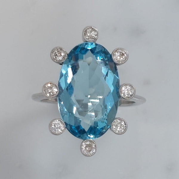 Vintage 5cts Aquamarine and Diamond Ring