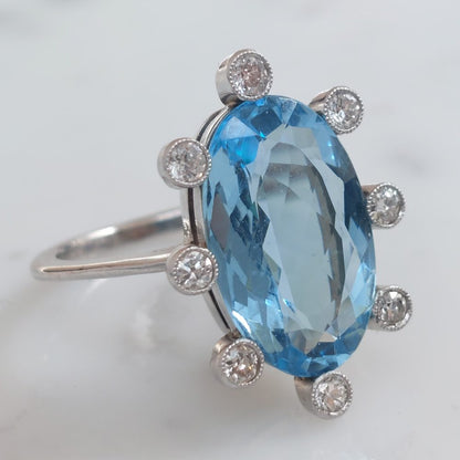 Vintage 5cts Aquamarine and Diamond Ring