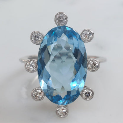 Vintage 5cts Aquamarine and Diamond Ring