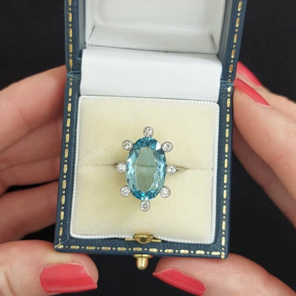 Vintage 5cts Aquamarine and Diamond Ring