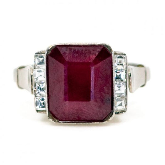 Vintage 6 Carats Ruby & Diamond Platinum Ring