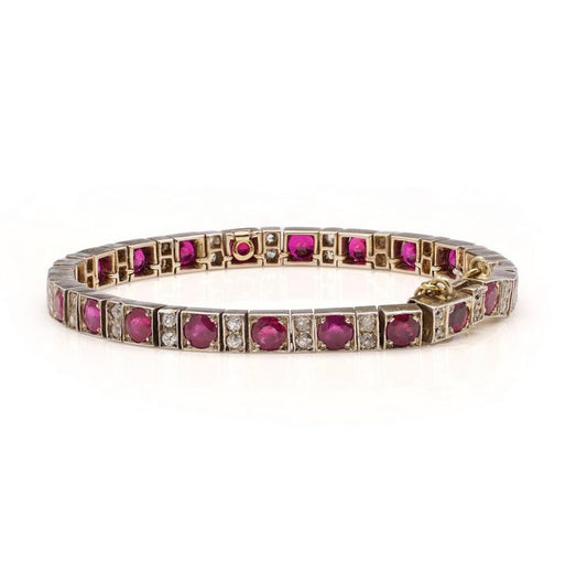Vintage 7.70ct Burma Rubies and Diamonds Bracelet
