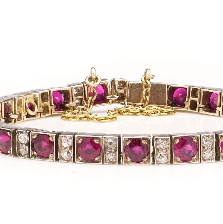 Vintage 7.70ct Burma Rubies and Diamonds Bracelet
