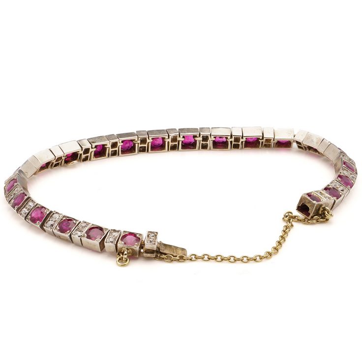 Vintage 7.70ct Burma Rubies and Diamonds Bracelet