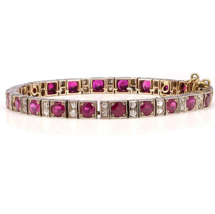 Vintage 7.70ct Burma Rubies and Diamonds Bracelet