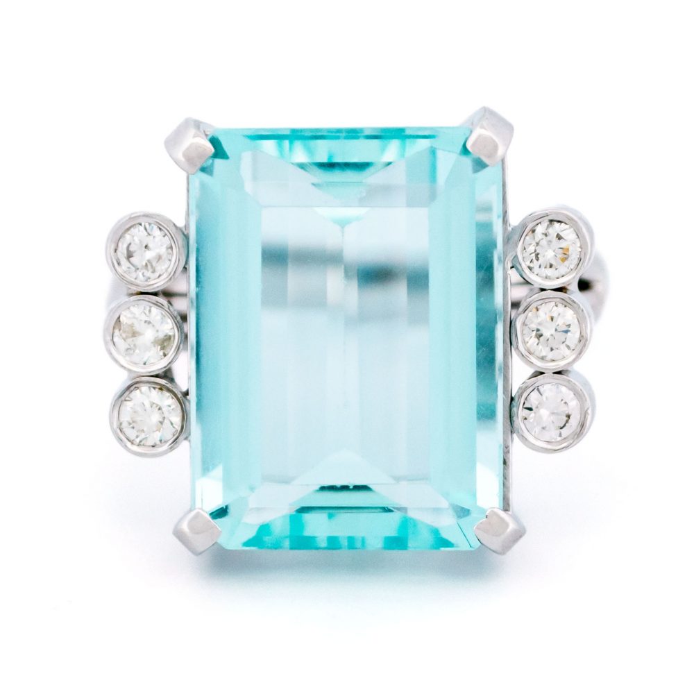 Vintage 9ct Aquamarine and Diamond Dress Ring