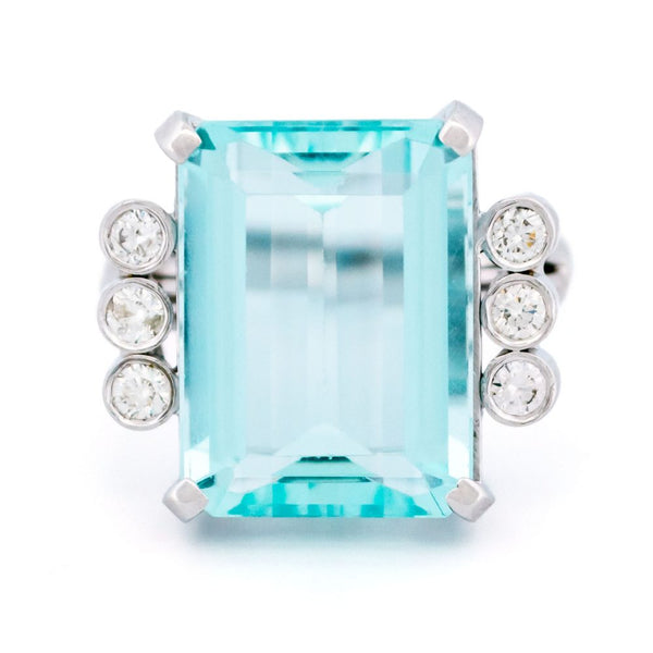 Vintage 9ct Aquamarine and Diamond Dress Ring