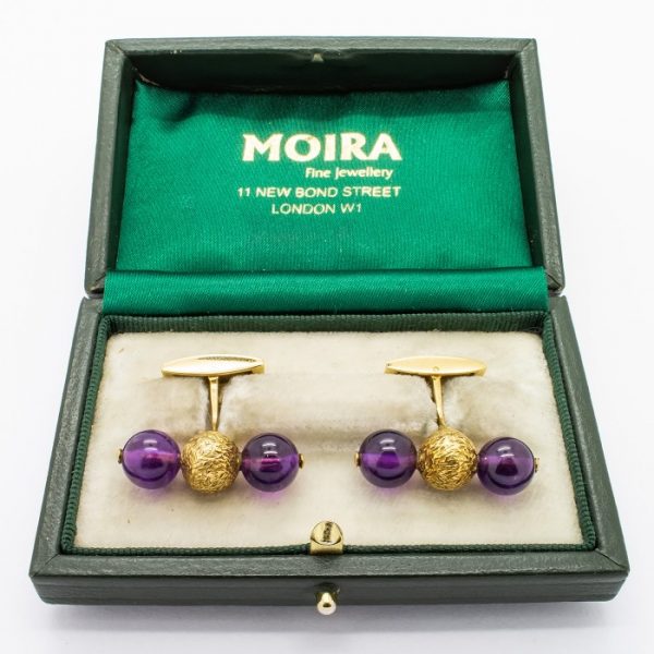 Vintage Alan Martin Gard Amethyst & Gold Cufflinks