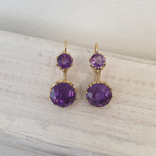 Vintage Amethyst 5.50ct Gold Drop Earrings