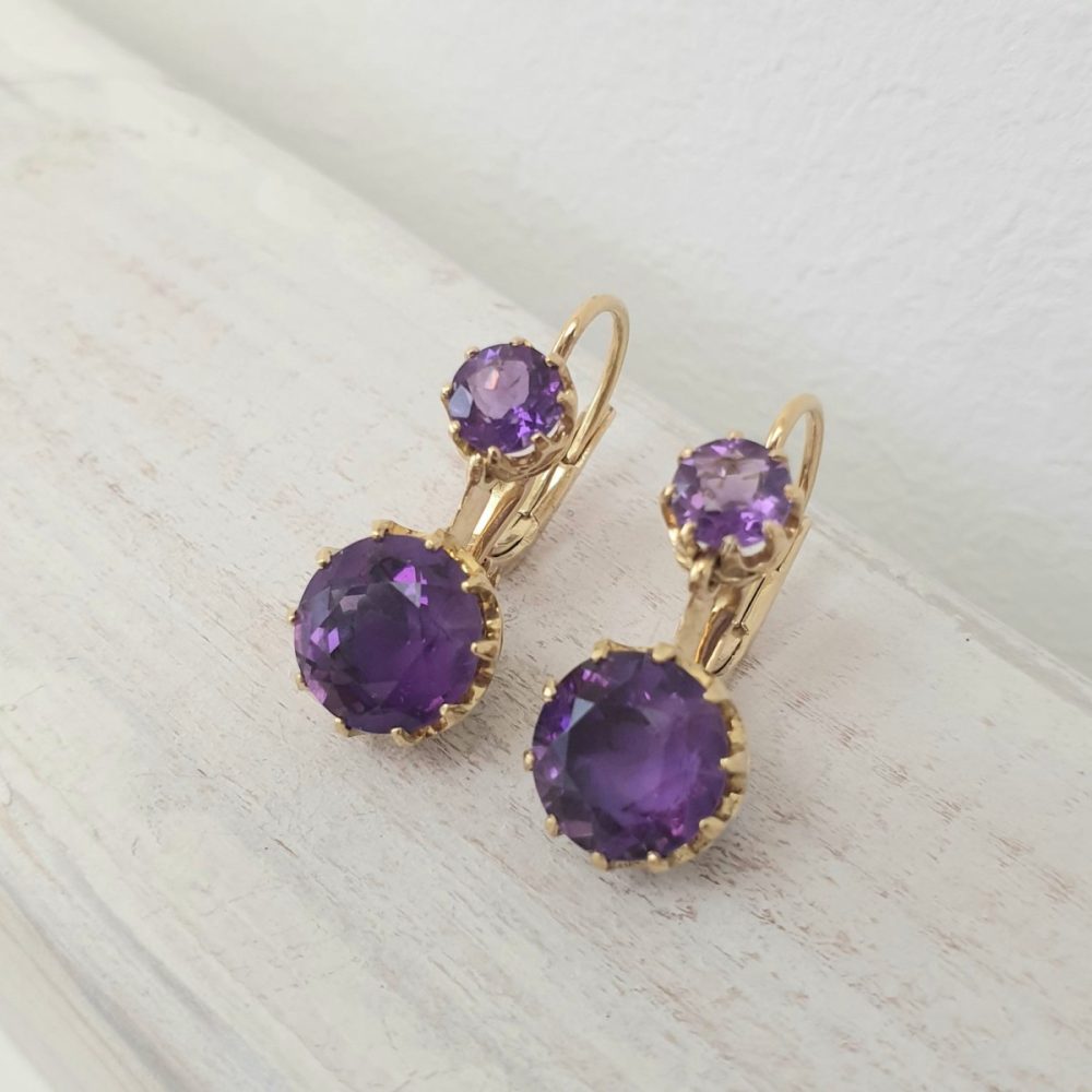 Vintage Amethyst 5.50ct Gold Drop Earrings