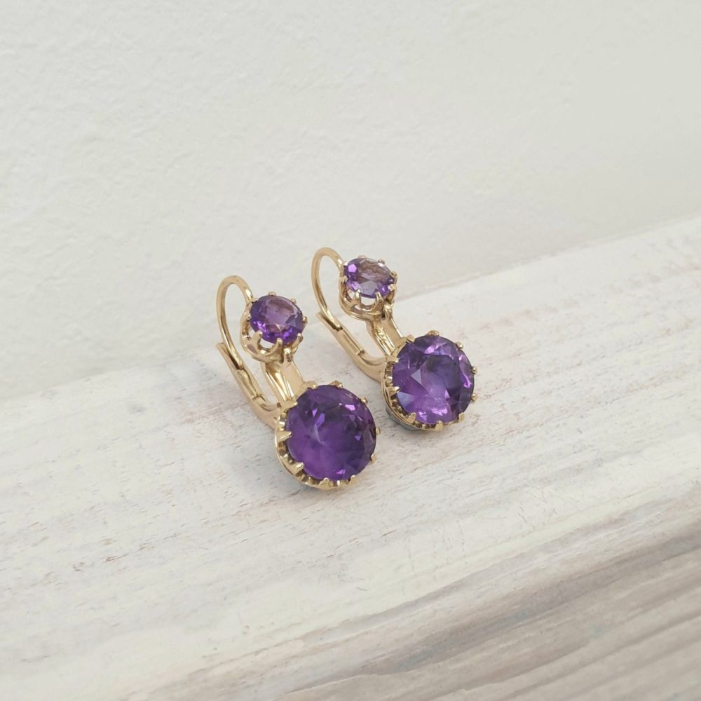 Vintage Amethyst 5.50ct Gold Drop Earrings