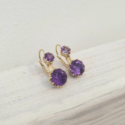 Vintage Amethyst 5.50ct Gold Drop Earrings