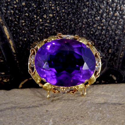 Vintage Amethyst and 14ct Tri-Gold Filigree Brooch ~ Pendant