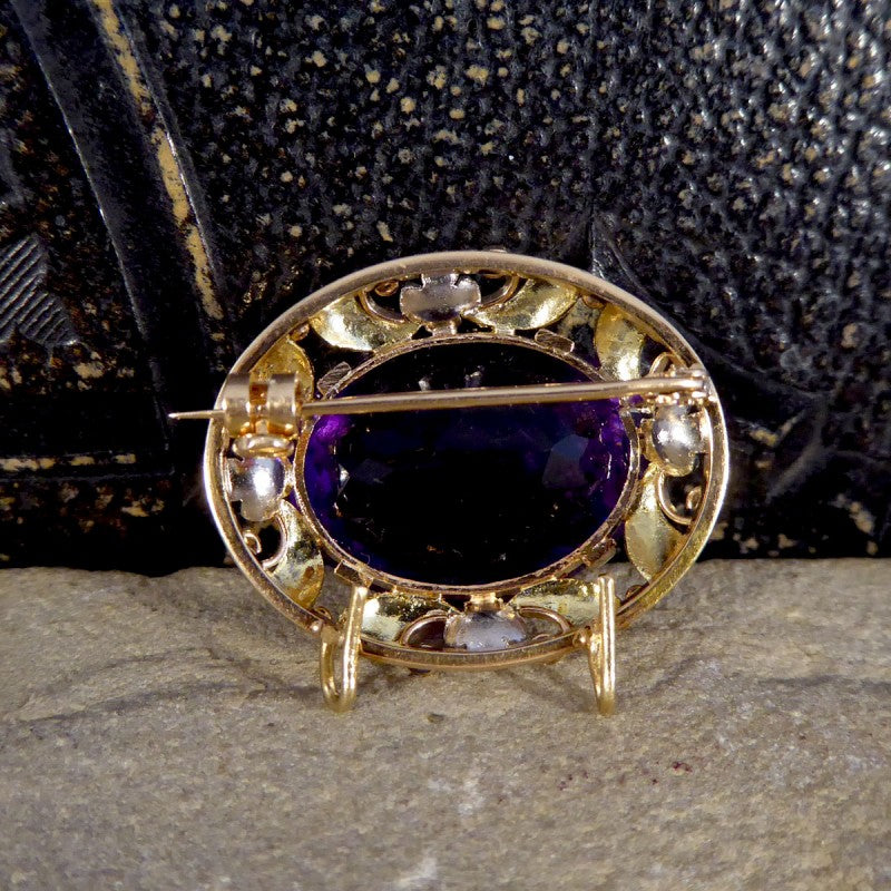 Vintage Amethyst and 14ct Tri-Gold Filigree Brooch ~ Pendant