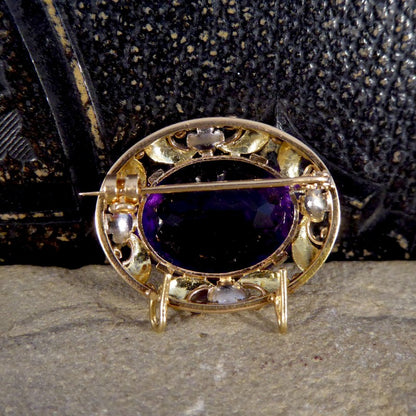 Vintage Amethyst and 14ct Tri-Gold Filigree Brooch ~ Pendant