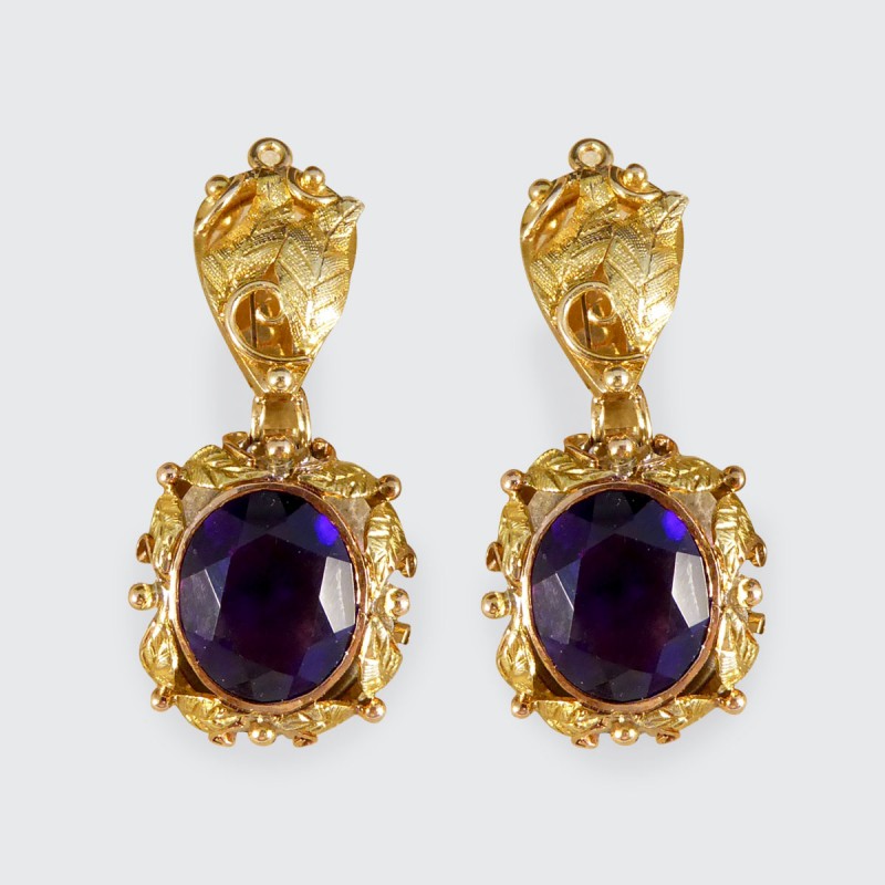 Vintage Amethyst and 14ct Tri-Gold Filigree Clip Earrings, Circa 1950