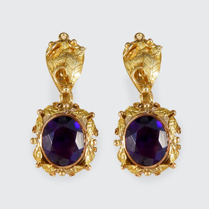 Vintage Amethyst and 14ct Tri-Gold Filigree Clip Earrings, Circa 1950