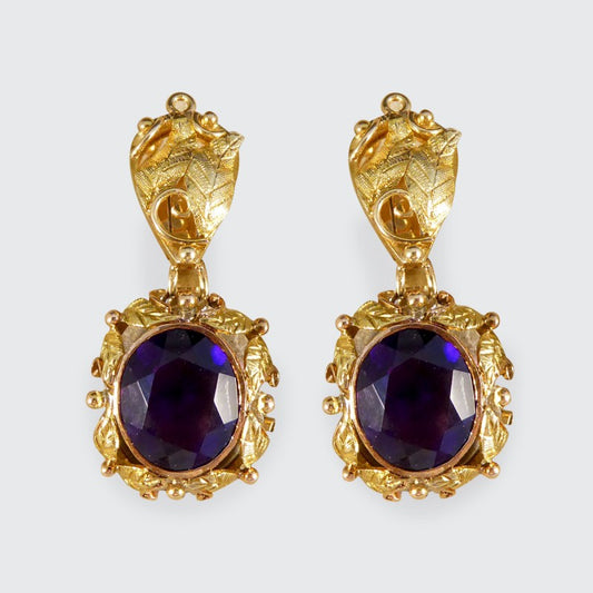 Vintage Amethyst and 14ct Tri-Gold Filigree Clip Earrings, Circa 1950