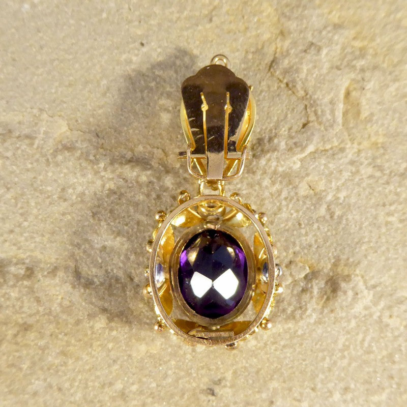 Vintage Amethyst and 14ct Tri-Gold Filigree Clip Earrings, Circa 1950