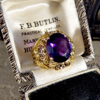 Vintage Amethyst and 14ct Tri-Gold Filigree Ring, Circa 1950