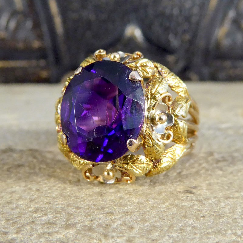 Vintage Amethyst and 14ct Tri-Gold Filigree Ring, Circa 1950