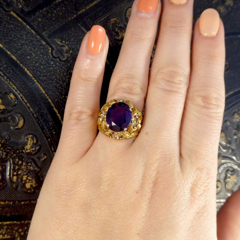 Vintage Amethyst and 14ct Tri-Gold Filigree Ring, Circa 1950
