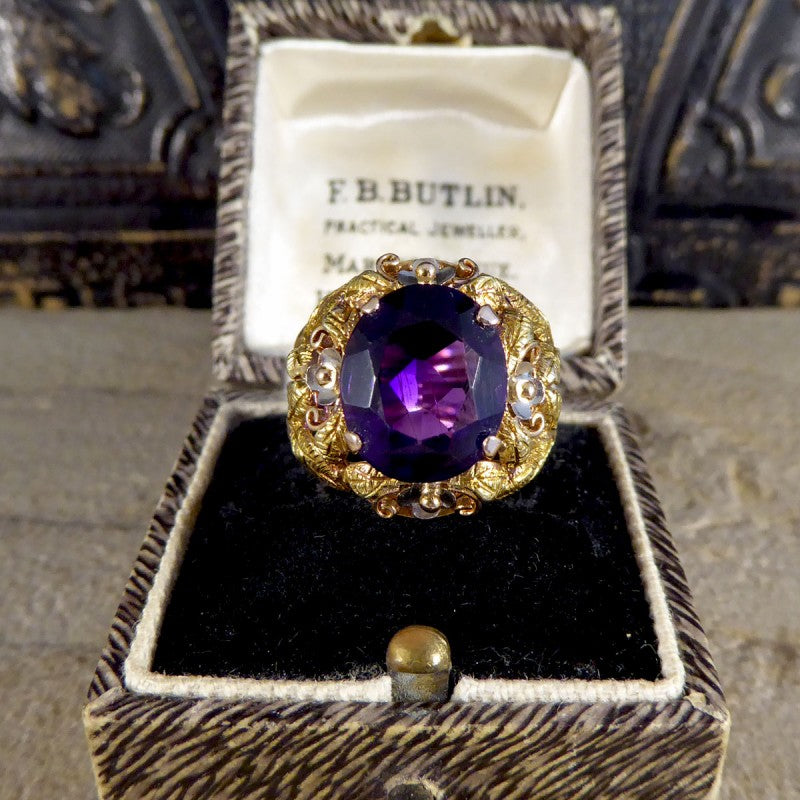 Vintage Amethyst and 14ct Tri-Gold Filigree Ring, Circa 1950