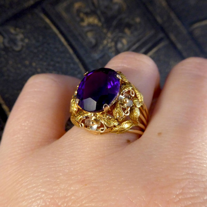 Vintage Amethyst and 14ct Tri-Gold Filigree Ring, Circa 1950