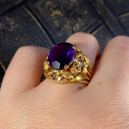 Vintage Amethyst and 14ct Tri-Gold Filigree Ring, Circa 1950