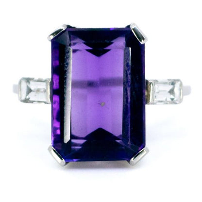 Vintage Amethyst and Baguette Cut Diamond Ring