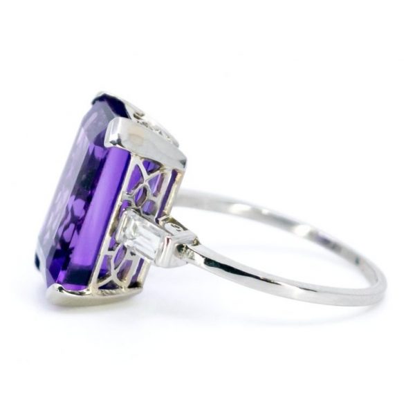 Vintage Amethyst and Baguette Cut Diamond Ring