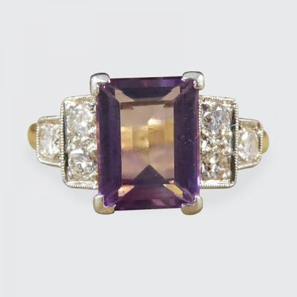Vintage Amethyst and Diamond 18ct Gold and Platinum Ring