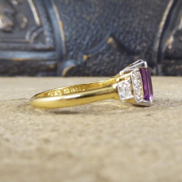 Vintage Amethyst and Diamond 18ct Gold and Platinum Ring