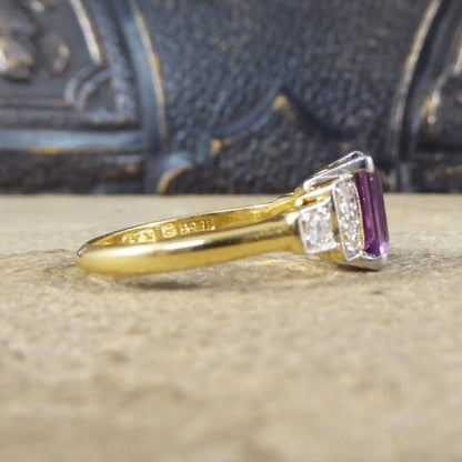 Vintage Amethyst and Diamond 18ct Gold and Platinum Ring