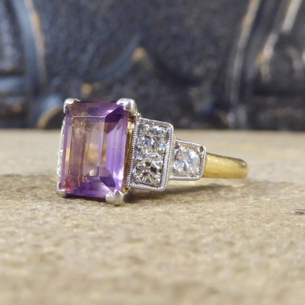 Vintage Amethyst and Diamond 18ct Gold and Platinum Ring