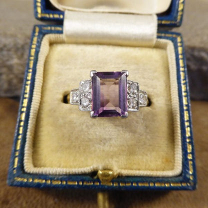 Vintage Amethyst and Diamond 18ct Gold and Platinum Ring