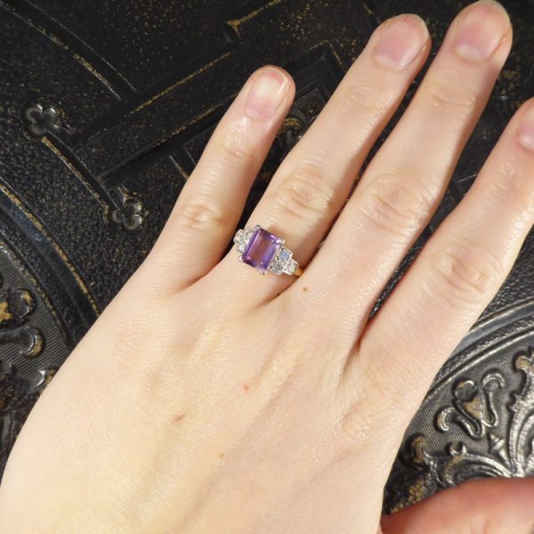 Vintage Amethyst and Diamond 18ct Gold and Platinum Ring