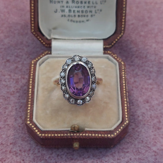 Vintage Amethyst and Diamond Cluster Ring, 4.25ct