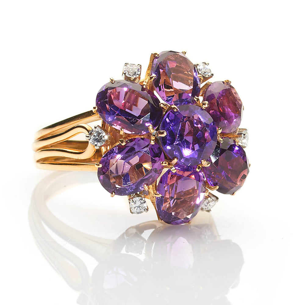 Vintage Amethyst and Diamond Cluster Ring