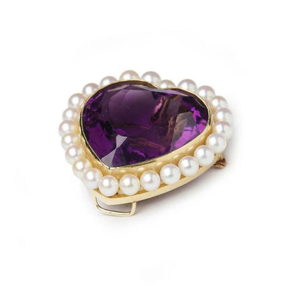 Vintage Amethyst and Pearl Cluster Heart Pendant come Brooch