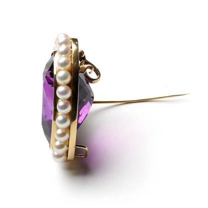 Vintage Amethyst and Pearl Cluster Heart Pendant come Brooch