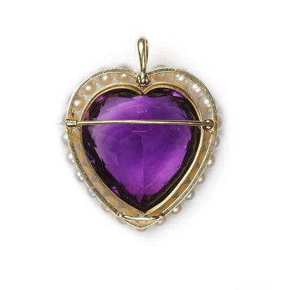 Vintage Amethyst and Pearl Cluster Heart Pendant come Brooch