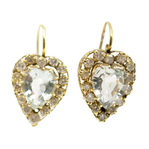 Vintage Aquamarine & Diamond Heart Cluster Earrings
