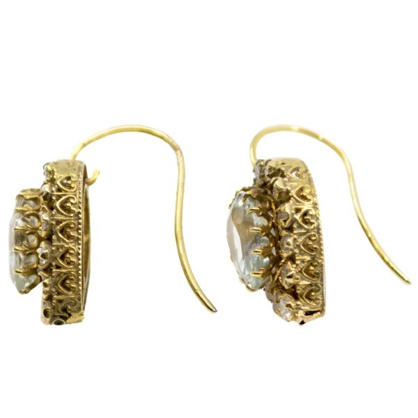 Vintage Aquamarine & Diamond Heart Cluster Earrings