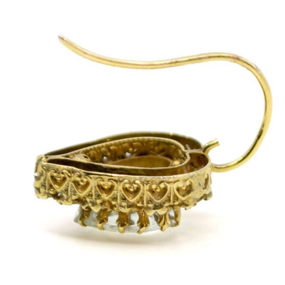 Vintage Aquamarine & Diamond Heart Cluster Earrings