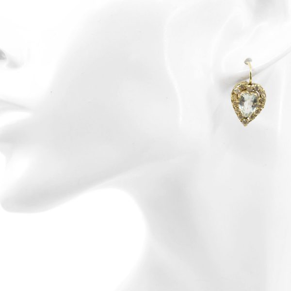 Vintage Aquamarine and Diamond Heart Cluster Earrings