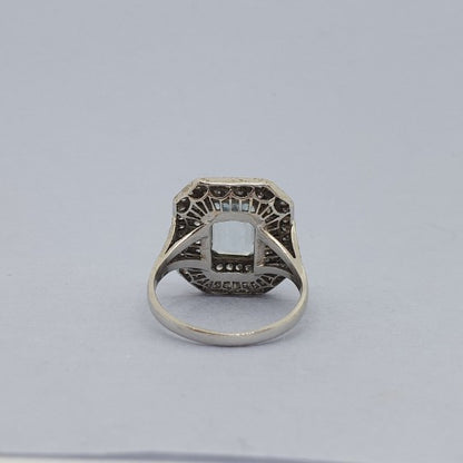 Vintage Aquamarine and Diamond Cluster 18ct Gold Ring