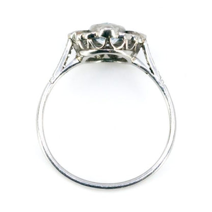 Vintage Aquamarine and Diamond Cluster Platinum Ring