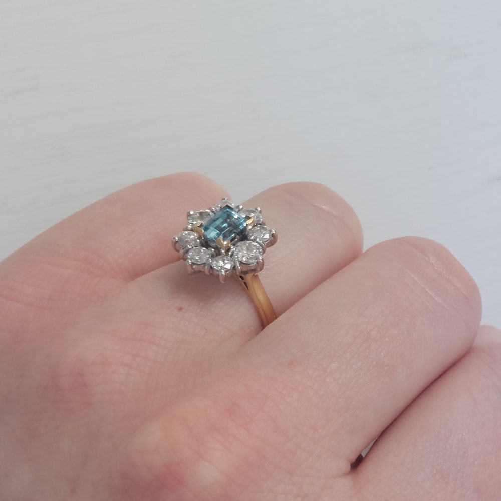 Vintage Aquamarine and Diamond Cluster Ring