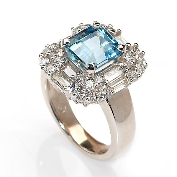 Vintage Aquamarine and Diamond Dress Ring